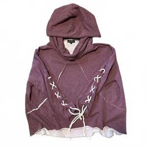 POL Sweater - Burgundy oversized hoodie with lace up arms size large